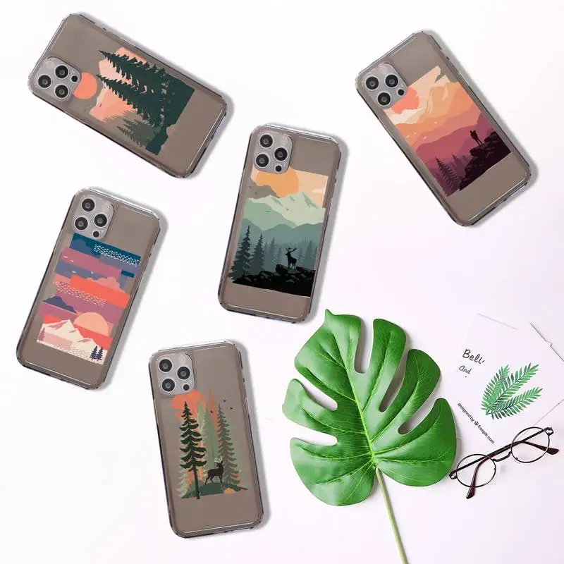 

Mountain Tree Sunset Phone Case Transparent for iPhone 7 8 11 12 se 2020 mini pro X XS XR MAX Plus