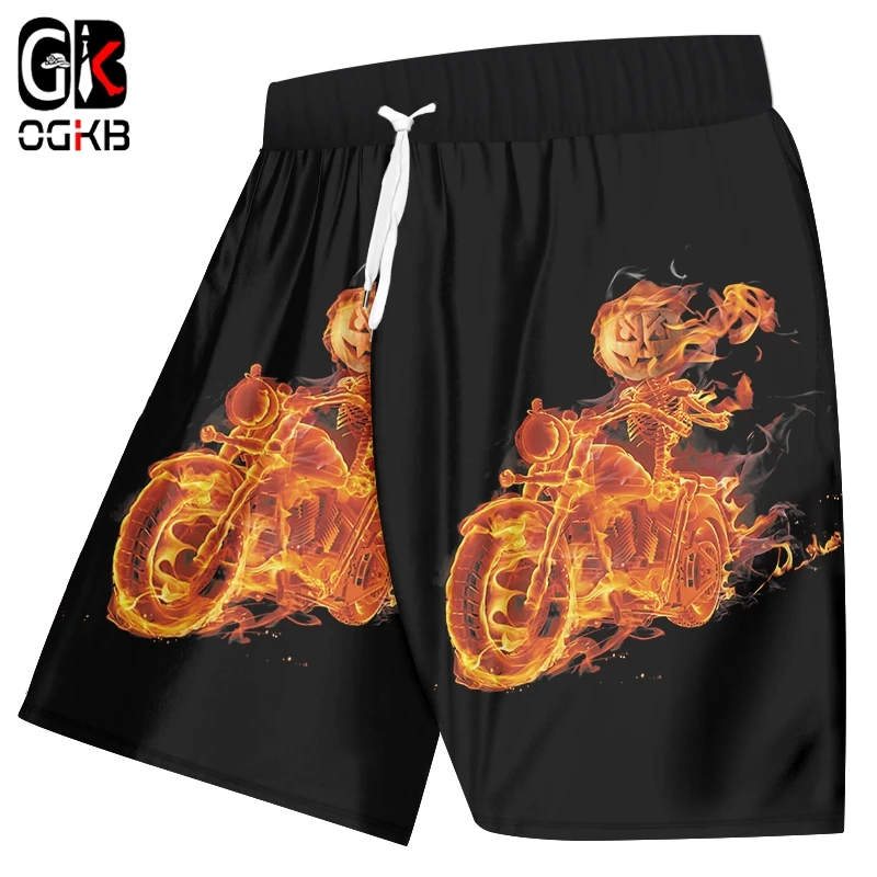 OGKB унисекс прикольные Пляжные шорты с принтом в виде пламени мотоцикл 3D доска
