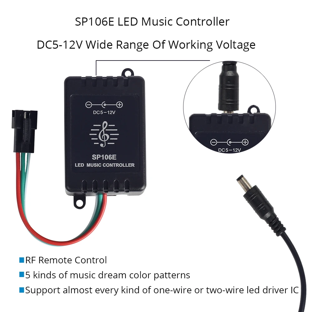 Светодиодный музыкальный контроллер SP106E с 9 клавишами для WS2811/WS2812B/6812/1903/6803
