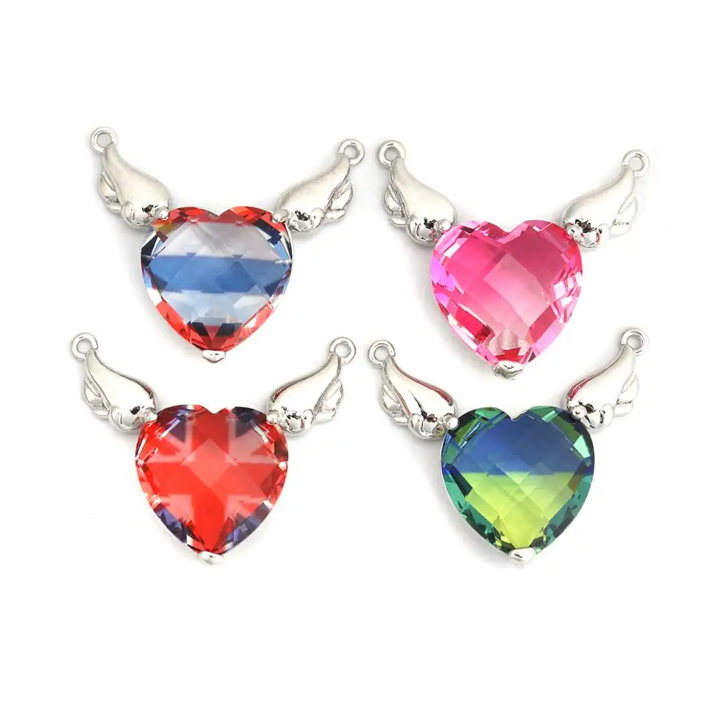 

8 сезонов модные медные стеклянные соединители сердце серебряный цвет многоцветный крыло стиль ювелирных изделий DIY фурнитура Подвески 29 м...