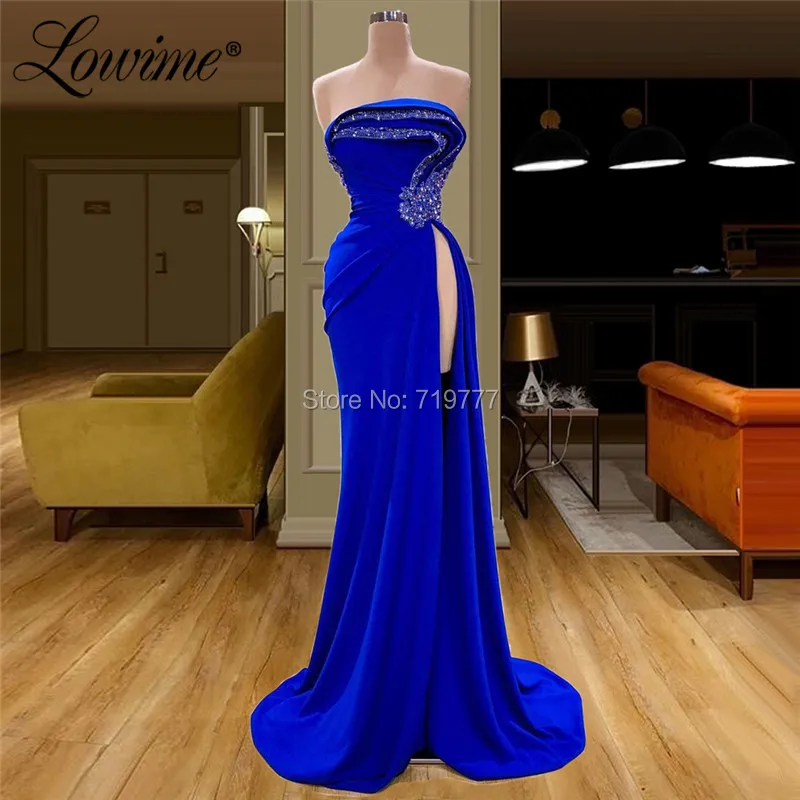 Женское вечернее платье Aibye Couture длинное синее без бретелек сексуальное для