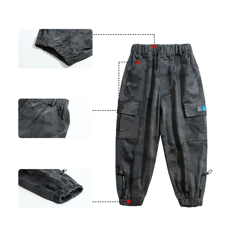 

Boys Harem Pants New Fashion Jogger Sweatpants Camouflage Gray Trousers Streetwear Kids Casual Pants Big Boys Clothes 6-14 Years
