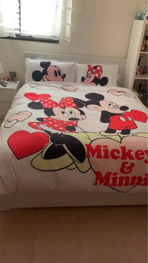 

Night Mickey mouse Bedding Set Lovely Couple Queen King Size Bed Set Children Duvet Cover Pillow Cases Comforter Bedding Sets