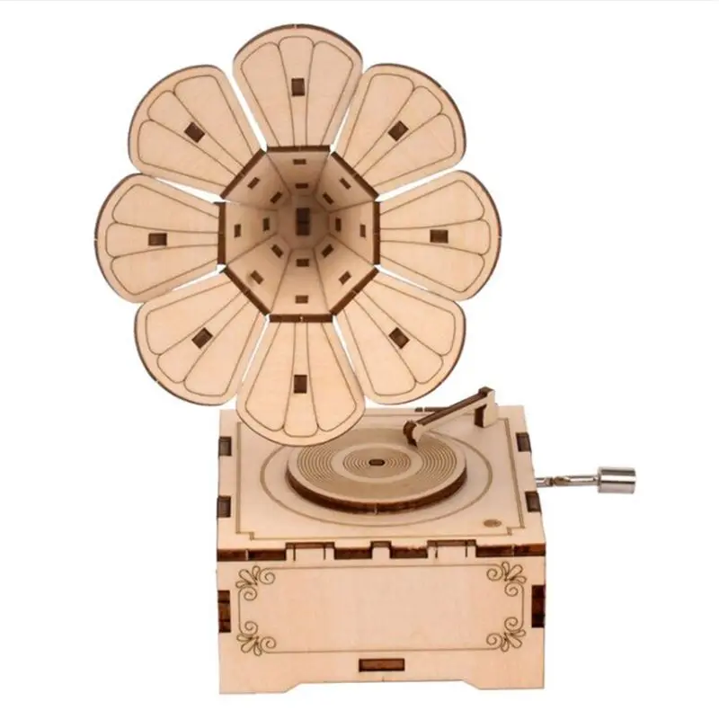 

Wooden Puzzle Self-assembly Craft Kits DIY Musical Phonograph Toys for Teens