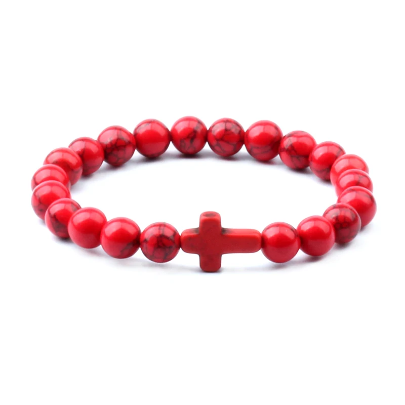 Очаровательный натуральный камень браслет крест черный Лава украшенный бисером