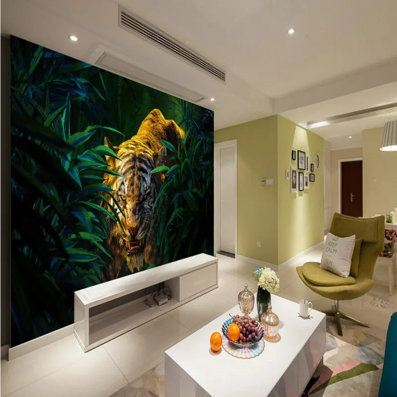 Дропшиппинг пользовательские 3D обои Джунгли тигр живопись фона стены гостиной