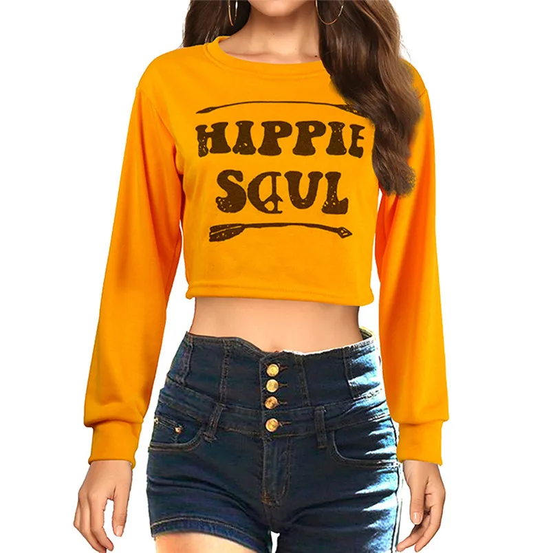 Модная женская желтая Толстовка с длинным рукавом пуловер свитшот Женская