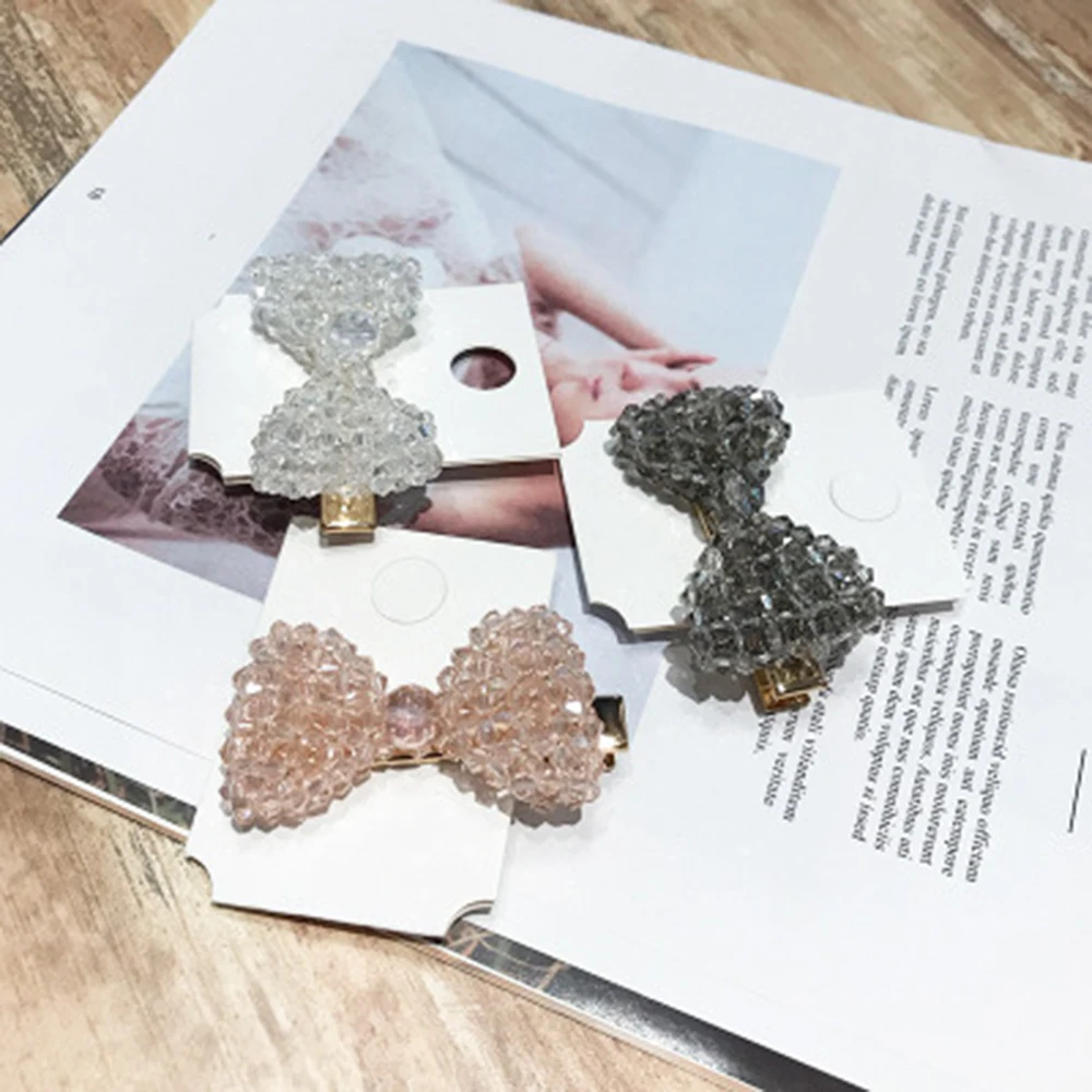 

Bow Metal Rhinestone Hair Clip Women Clips Barrettes Crystal Hairgrips Waterdrop Hairpins Hair Accessories Snap Clips