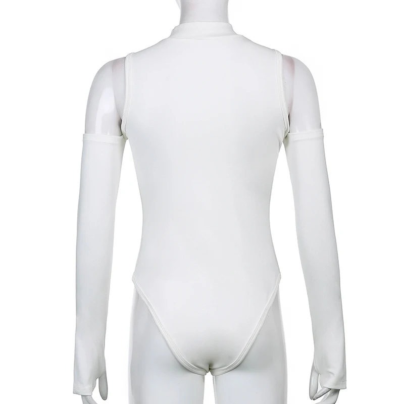 

Off Shoulder Turtleneck Cut Out White Bodysuit Overalls For Women Long Sleeve Female 2021Chic Bodycon Black Sexy Body Streetwear