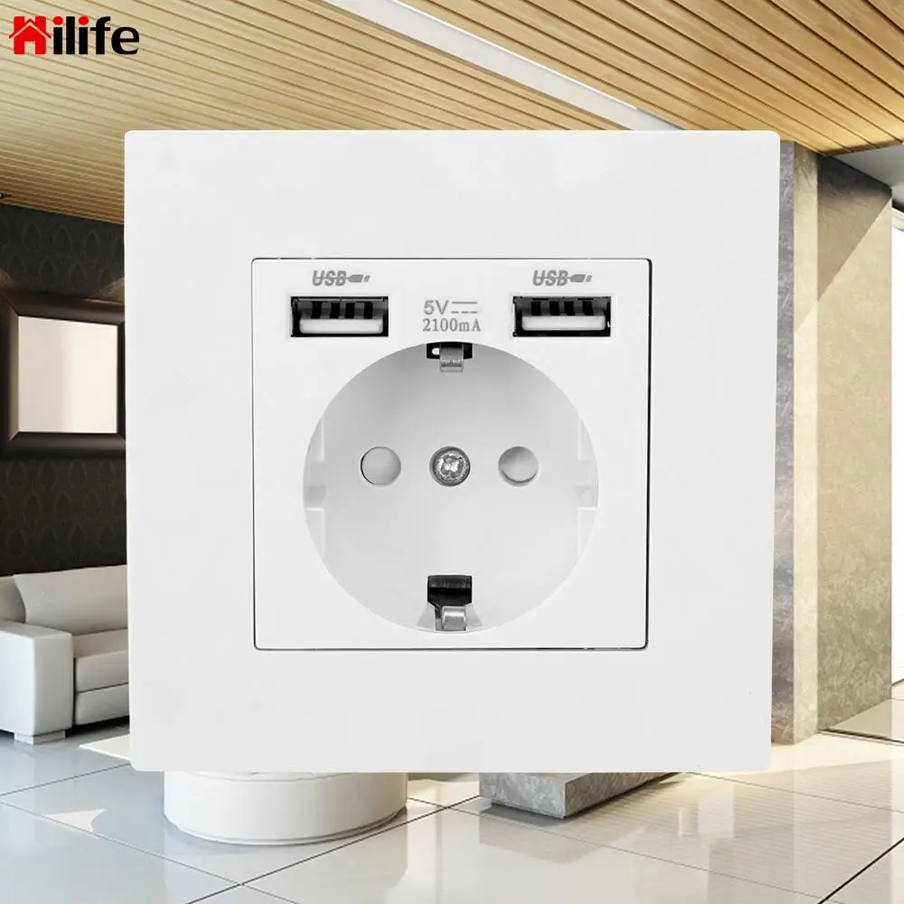 

Wall USB Power Socket 16A Sockets Grounded with USB Chagring Port 5v 2.1A 110-250V Power PC Panel