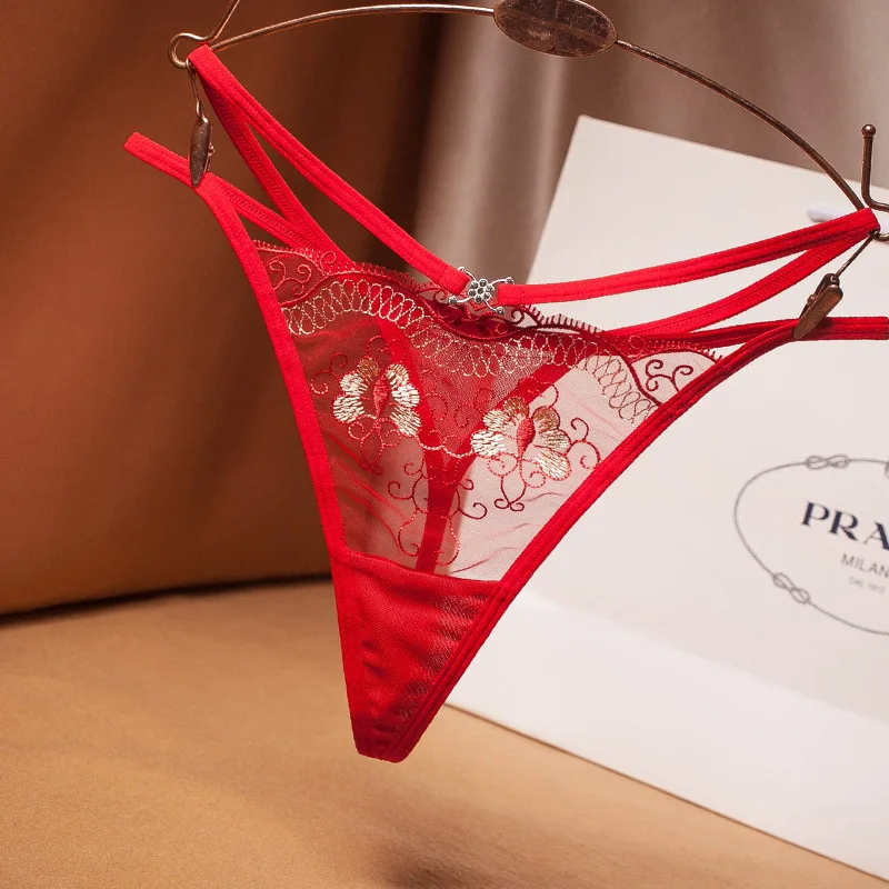 

Women Panties Underwear Sexy G-string Thongs Briefs Low Waist Lace Seamless Panty Lingerie Flower Embroidery T Pants