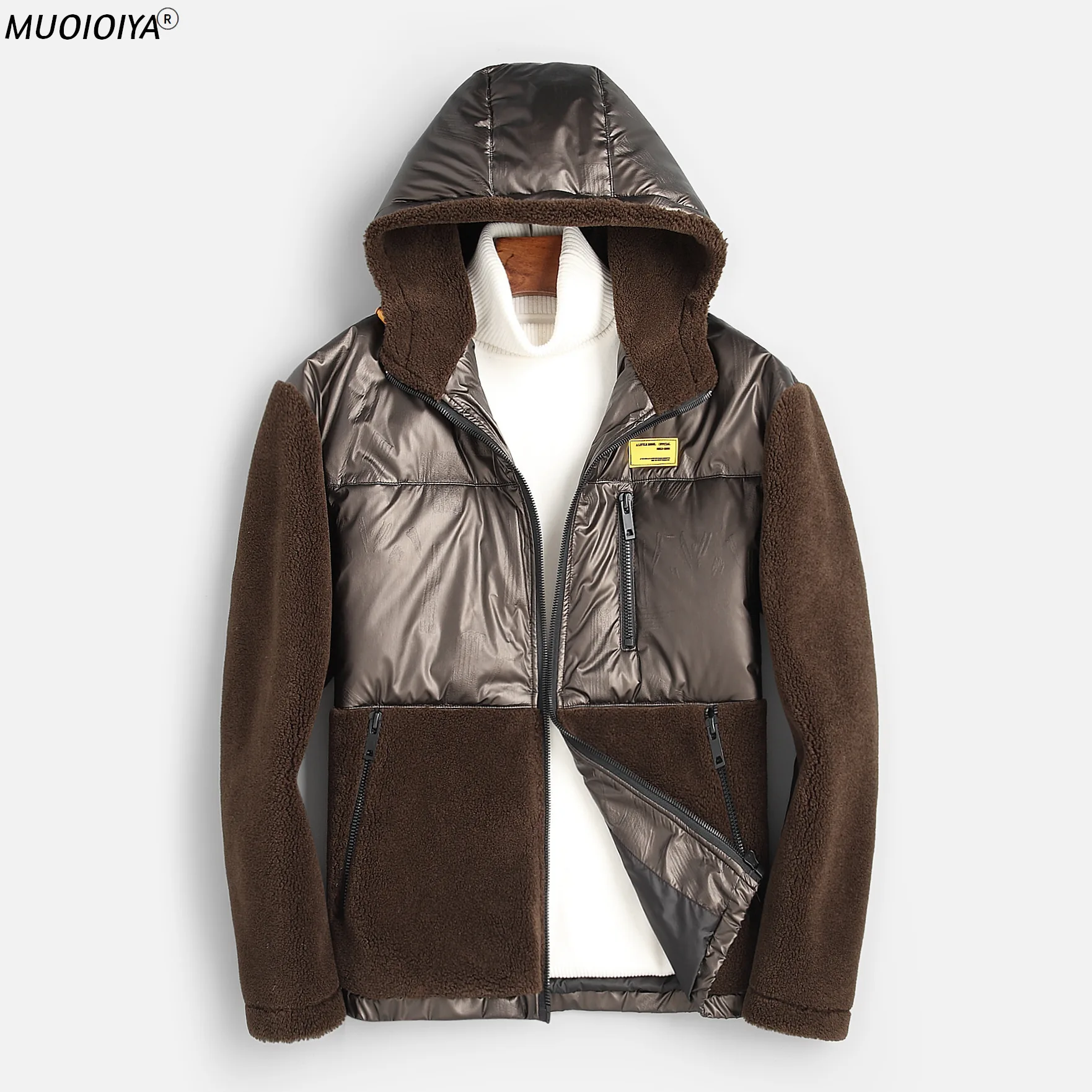 

Мужской пуховик MUOIOYIA, зимняя куртка, толстая одежда, пальто из натуральной шерсти, с капюшоном и овечьей стрижкой, парка Veste LXR917