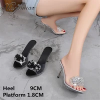 stripper korean version of simple 9cm crystal transparent super high heel womens shoes summer model catwalk large size slippers