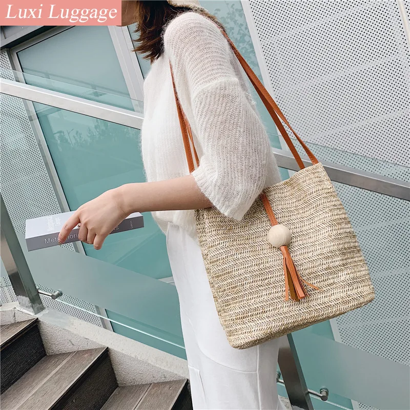 

Fashion Women Crossbody Shoulder Bag Knitted Straw Messenger Satchel Handbag Bucket Bag Hand Bags Women 2021 Designer Bags