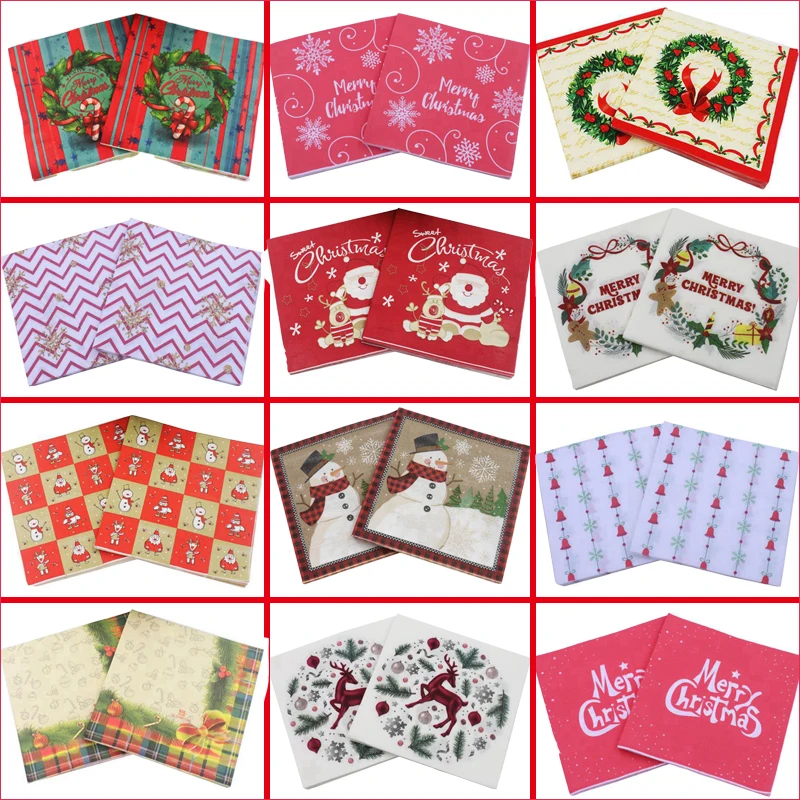 20 шт./лот Рождественская салфетка всех видов 30*30 см бумажные салфетки с Санта