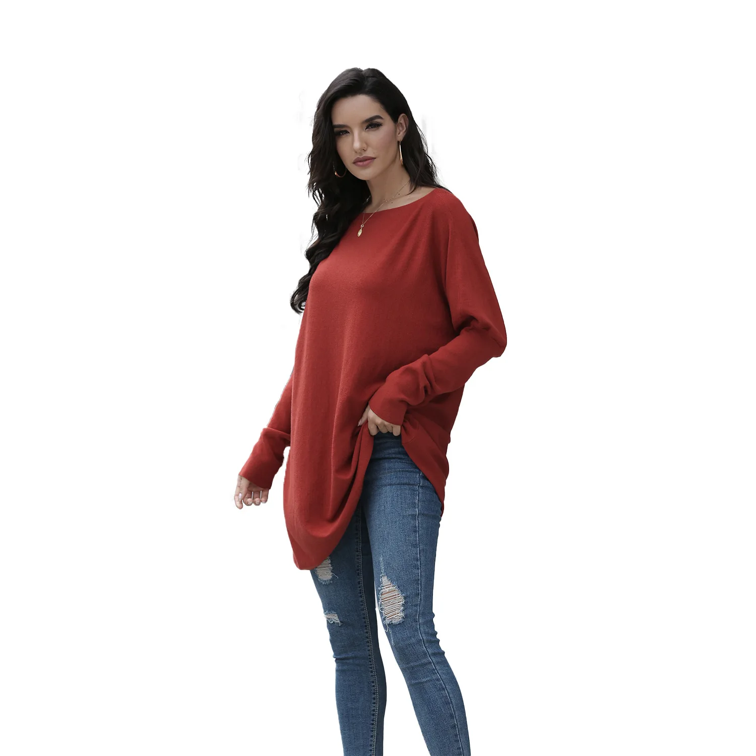 

2020 New Plus Size Sweater Loose Pure Color Pullovers round Neck Long Sleeve Women's Winter Casual Long Sleeve Knitted Jumper