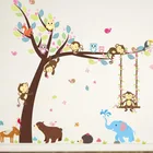 Лесные животные, наклейки на стену, обезьяна, медведь, дерево для детской комнаты, Детская настенная наклейка, Детская фотография