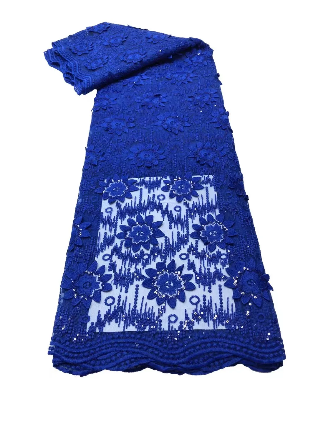 

Royal Blue Soft Milk Silk African Lace Fabric 2021 High Quality French Mesh Lace Fabric With Sequins Tulle Lace For Party Sew