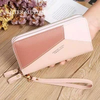 2021 women long wallet color matching zipper tassel female money id credit card holder bag pink purse ornaments coins phone bags