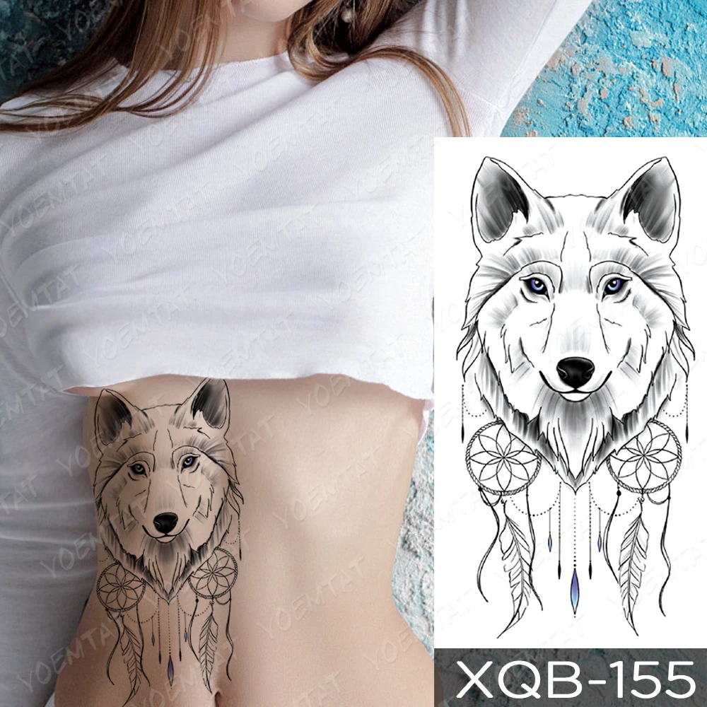 Waterproof Temporary Tattoo Sticker Line Geometry Fox Panda Wolf Tattoos Deer Flowers Body Art Arm Fake Sleeve Tatoo Women Men