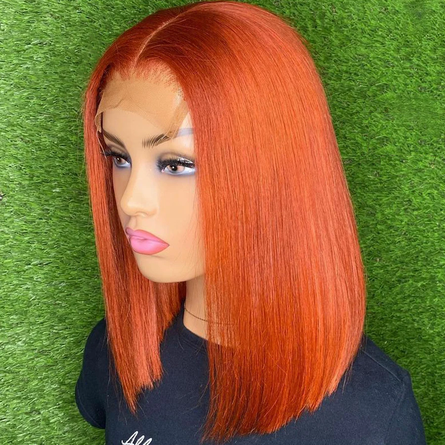 

Short BOB Straight Orange Lace Front Wig With Baby Hair Middle Part Glueless Pre Plucked Brazilian Human Hair Wigs For Women