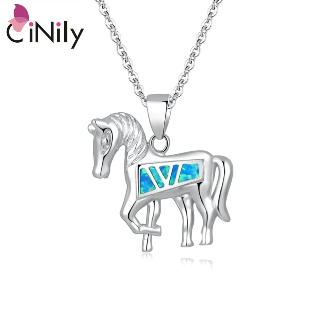 

CiNily Created Blue White Fire Opal Silver Plated Wholesale Horse For Women Jewelry Pendant Without The Chain 1" OD6939-40