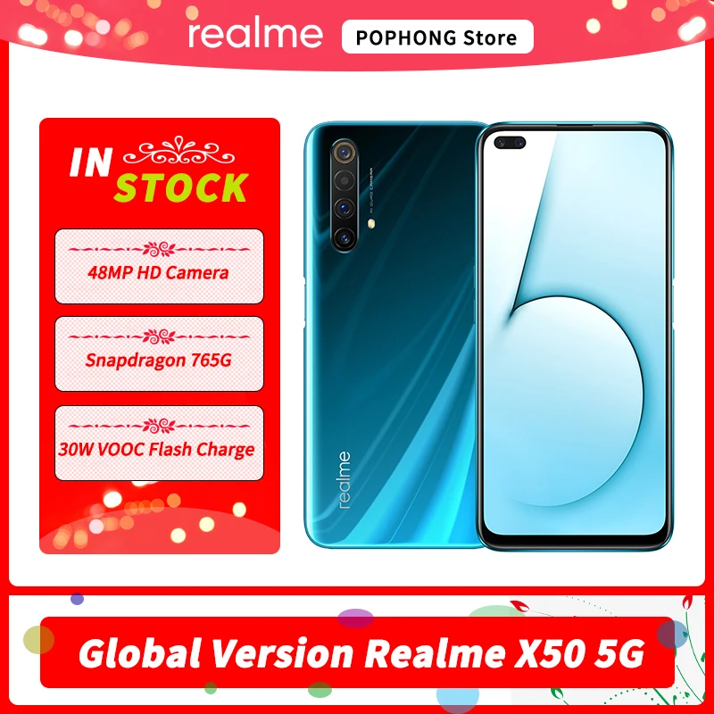 

Global Version Realme X50 5G Mobile Phone 6.57 inch 6GB 128GB Snapdragon 765G Octa Core Android 10 SA/NSA Smart 5G CallPhone NFC