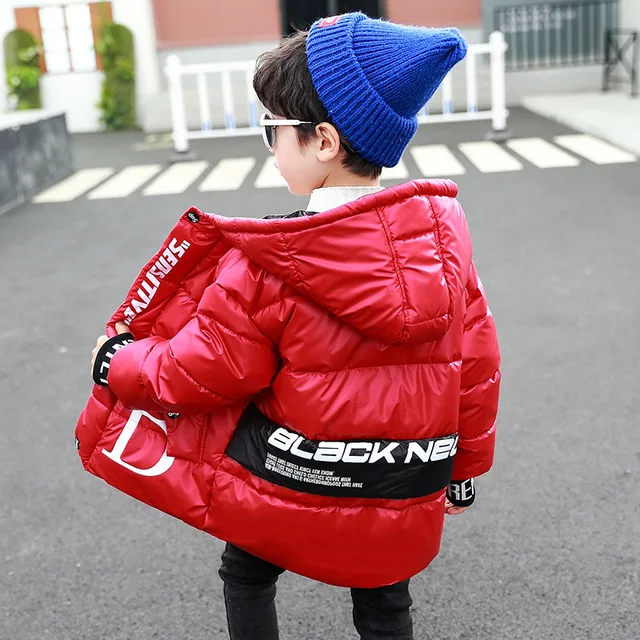 

Rlyaeiz 2019 Fashion Glossy Winter Jackets Parka for Boys Coats Letter Printed 80% Down Boys Jackets Children Clothes Age 2-9Y