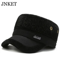 jnket new men winter warm army cap imitated mink flat cap earflap hat cadet hat adjustable military hat casquette