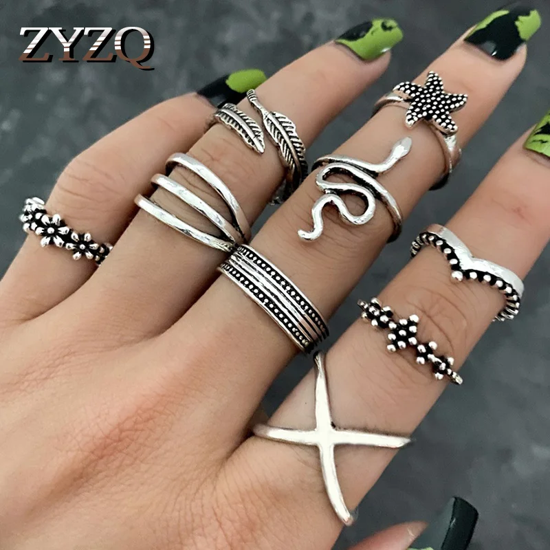 Набор Колец ZYZQ в виде змеи для женщин кольцо стиле ретро простой Панк 9 предметов
