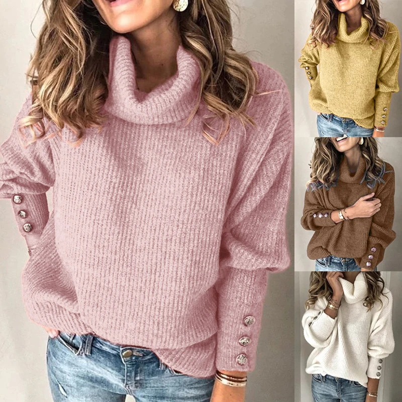 

Skin-friendly Solid Color Sweater Popular Comfortable Cowl Neck Sweatshirts All-matched Knit Top Jumper Workwear Pullover