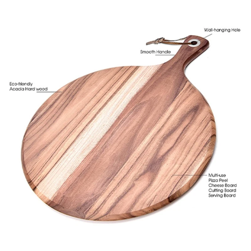 

Professional Acacia Wood Pizza Peel Cutting Board Cheese Paddle Board Bread Crackers Platter Food Prepare Tray with Handle Kitch