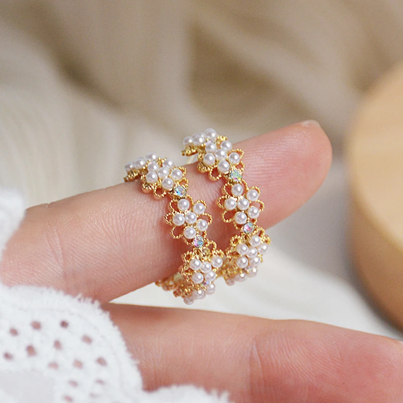 Трендовые серьги-кольца с кристаллами, жемчугом и цветами, покрытые 14-каратным золотом, для женщин и девочек, ювелирные изделия с AAA-цирконием, иголка из серебра S925 на.