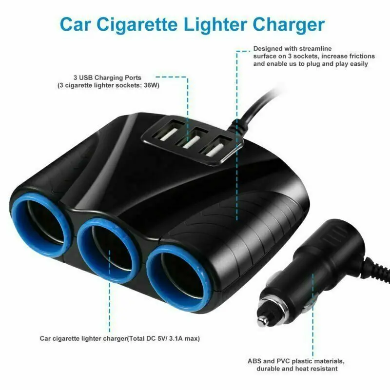 12V Сплит автомобильное зарядное устройство 3 в 1 прикуриватель Дистрибьютор