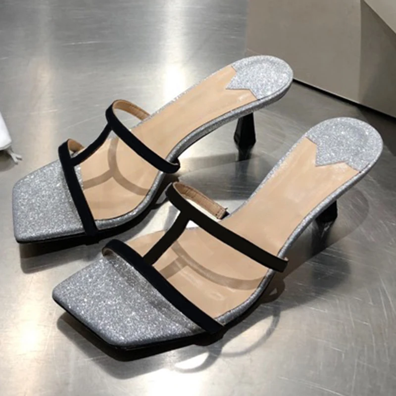 

Mature Sexy High Heels Women Square Toe Sandals Summer Shoes Woman High Pumps Wedding Heels Slippers