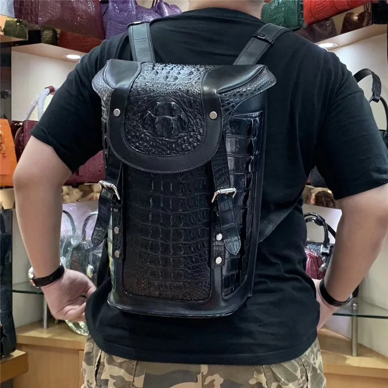 Рюкзак мужской из натуральной крокодиловой кожи модный большой ранец с ручками