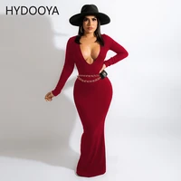 sexy deep v neck cleavage ribbed knitted dresses for women 2021 chic full sleeve stretchy bodycon long club party dress vestidos