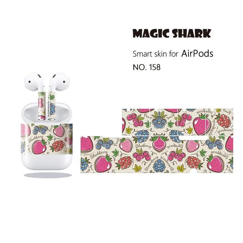 Magic Shark PVC Shockproof Fruit Grape Pineapple Orange Berry Earphone Case Cover Sticker Film for Apple Airpods 156-165 |