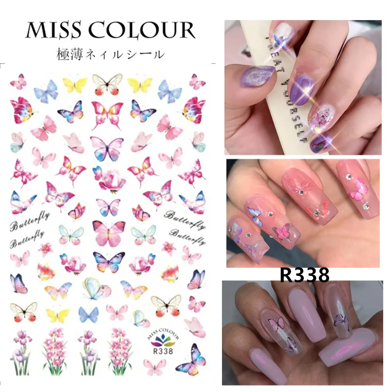 

1 лист разноцветные бабочки наклейки для дизайна ногтей Модные элементы украшения 3D клей полное покрытие водонепроницаемые обертывания Сд...