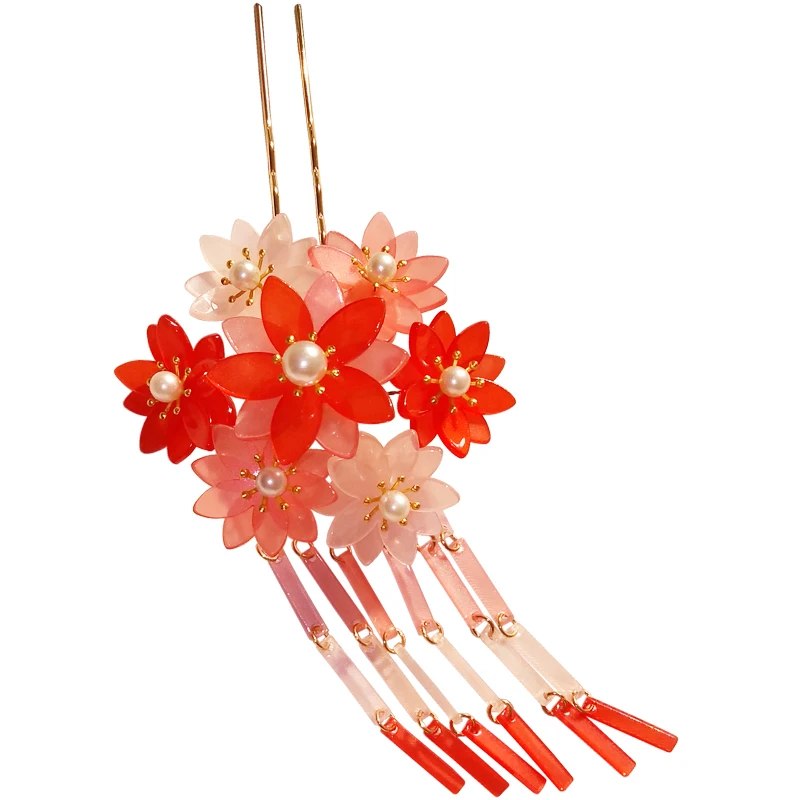 1 шт. заколка в классическом японском стиле с кисточками и Сакурой Ступенчатая