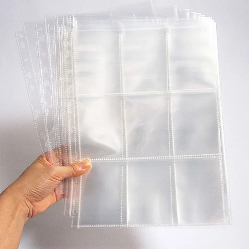 100Pcs Card Organizer Ring Binder Folder 11-Hole Clear Loose Leaf Documents Sheet Storage File Transparent Bag Learning Office | Канцтовары