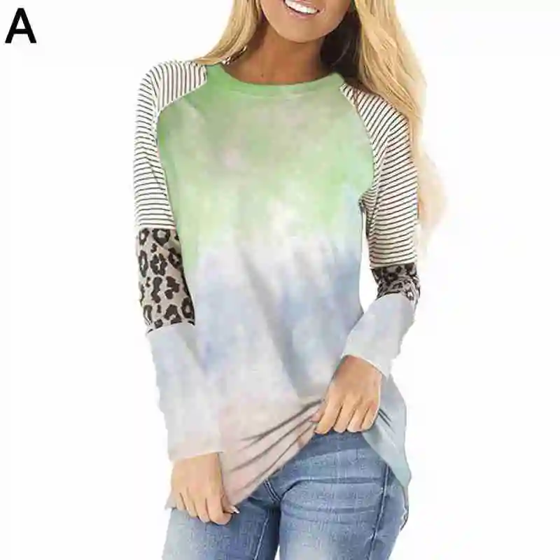 

Рубашка Tie-Dye Luipaard, Лоскутная футболка Lange Mouwen, повседневные рубашки для свободного кроя, футболка 2020 Nieuwe Herfst Vrouwelijke gro