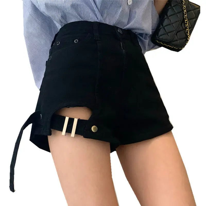 

Denim shorts women's summer 2021 new black stretch high waist slim wide leg hot pants Hong Kong Style A-line pants