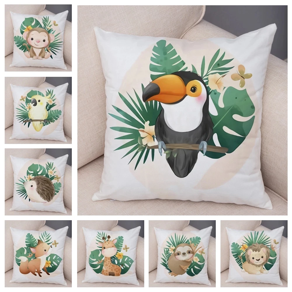 Декоративный чехол для подушки с тропическими листьями лисами львом