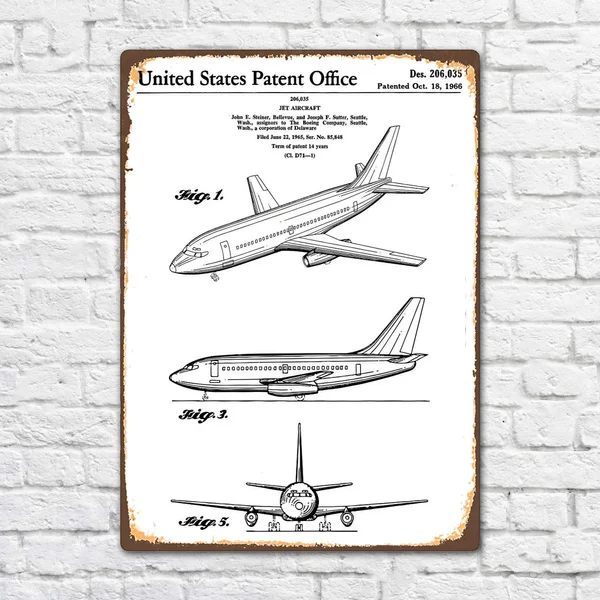 

Boeing 737 Airplane 1966 Patent Vintage Retro Metal Tin Sign Metal Sign Wall Decor Fashion Art Decor Poster BIE190