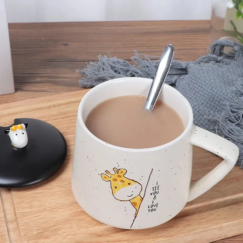 3D Жираф керамическая кружка с ложкой деревянной крышкой 380 мл одноразовая бритва