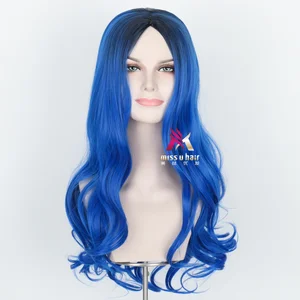 Halloween Performance Show Evie Adams Descendants Yiwei Blue Carve Long Curly Hair Wig Cosplay Suit
