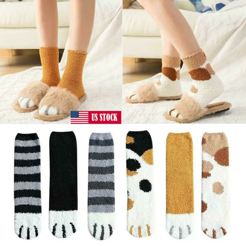 Женские теплые носки зимние милые толстые носки-тапочки с когтями для сна