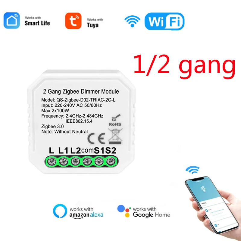 

Умный Wi-Fi диммер Tuya, выключатель без нейтрального реле, Модуль Автоматизации умного дома, дистанционное управление