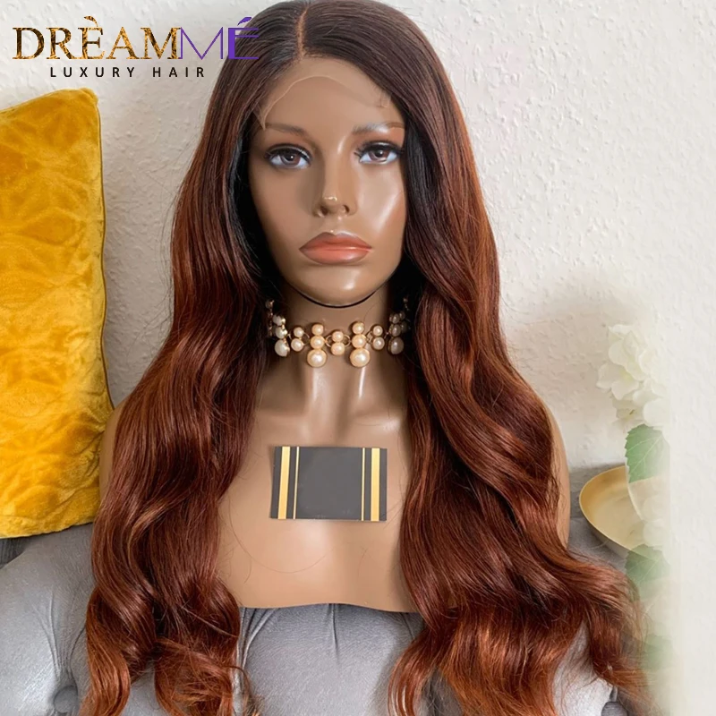 Невидимый поддельные головы человеческих волос парик с Омбре Цветной 13X6